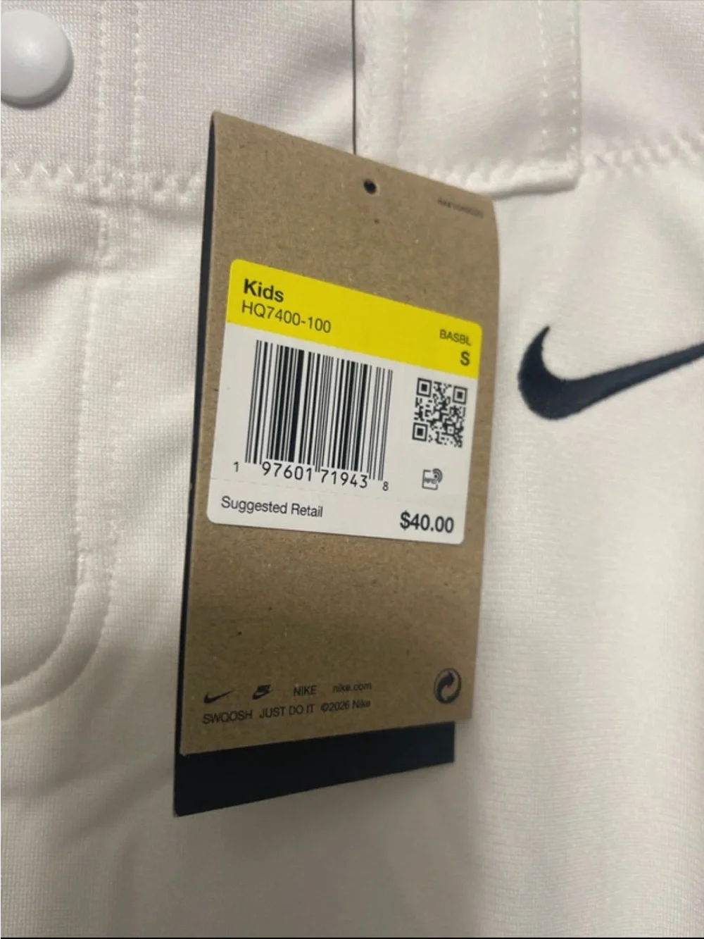 Nike White Youth Baseball Pants with Black Swoosh